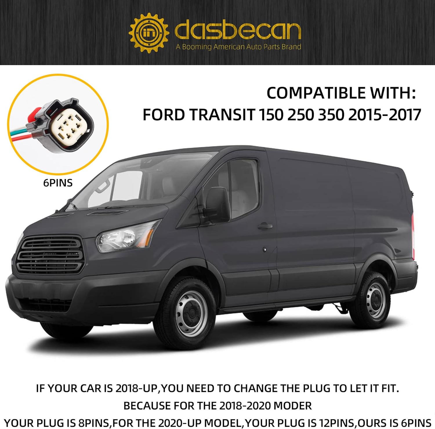 Dasbecan Espejo retrovisor eléctrico derecho del lado del pasajero sin indicador compatible con Ford Transit 150 250 350 2015 2016 2017