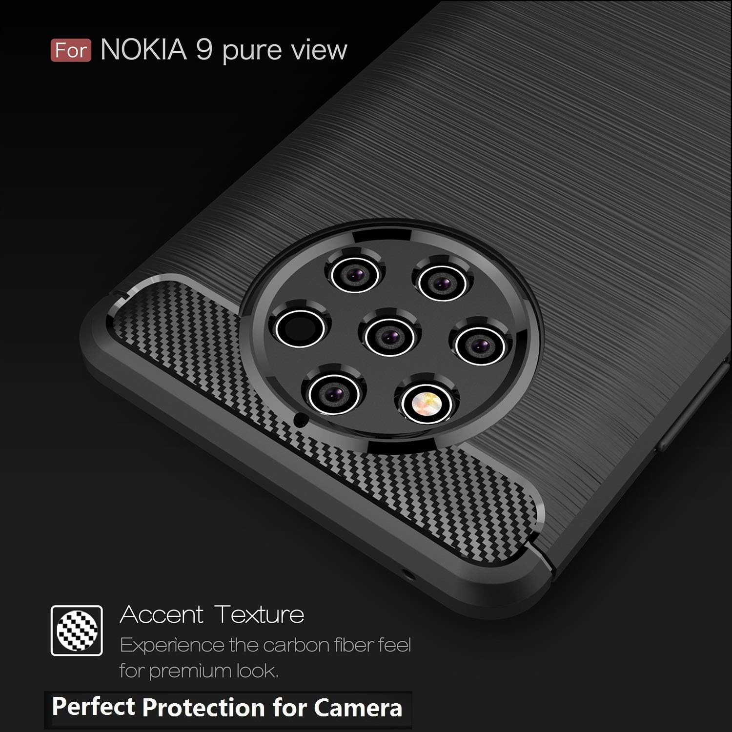 CruzerLite Funda compatible con Nokia 9 PureView de fibra de carbono, absorción de golpes, delgada, compatible con teléfono celular, Nokia 9