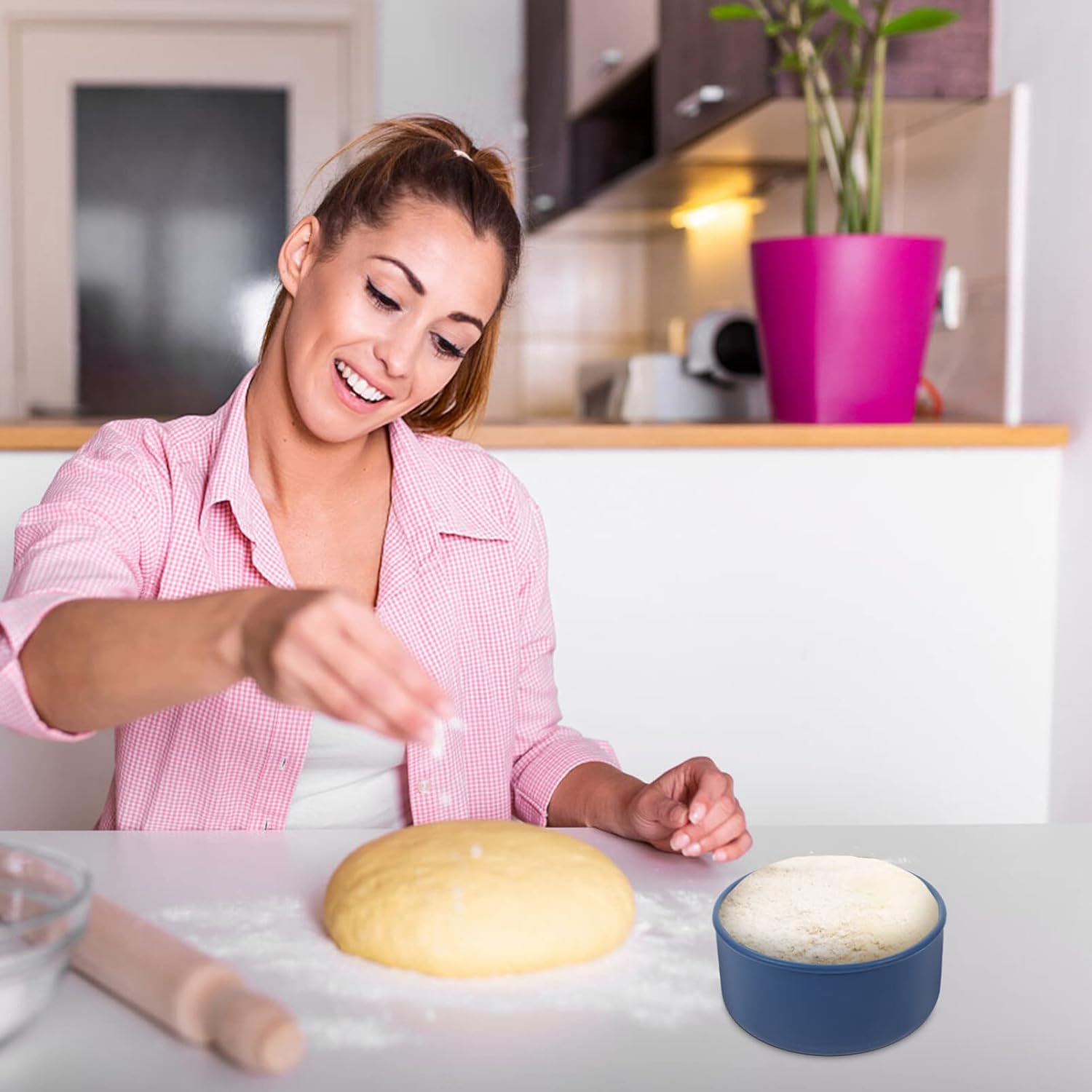 Tofficu Cuenco de masa de silicona Caja de masa para pizza, caja de prueba de masa para el hogar (23.7 fl oz, azul