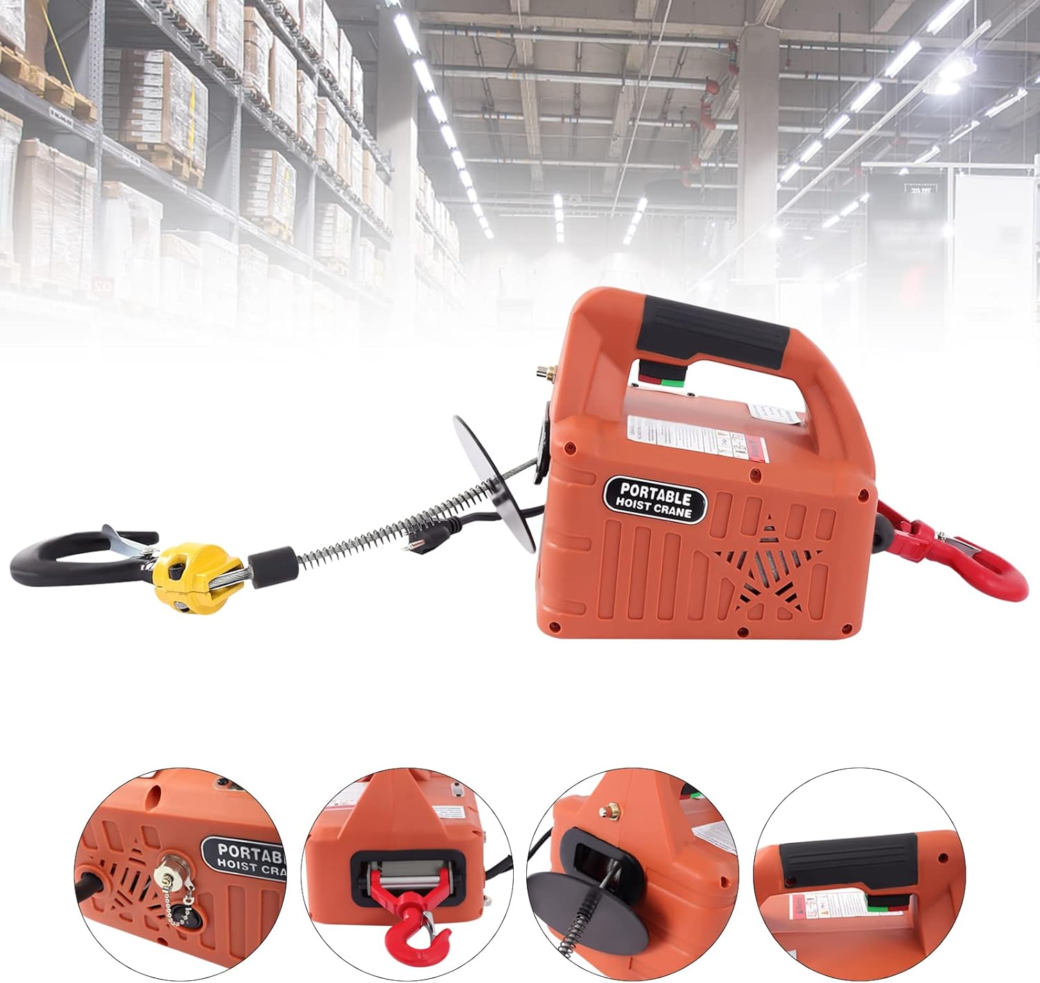 RustyVioum Cabrestante de elevación eléctrico, 440.9 lbs440 libras, cabrestantes eléctricos portátiles de alta resistencia, 1500 W, 110 V, grúa