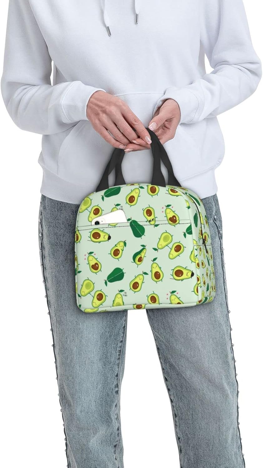 Linda bolsa de almuerzo de frutas divertidas con aguacate, lonchera aislada, reutilizable, impermeable, portátil, bolsa de almuerzo para mujeres,