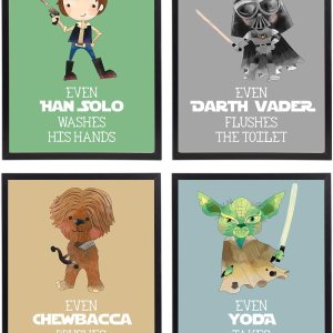 Silly Goose Gifts Even In A Galaxy Far Far Away  Se cepillan los dientes tomar un baño, lavarse las manos para la decoración de pared del baño Silly Goose Gifts Even In A Galaxy Far Far Away  Se cepillan los dientes tomar un baño, lavarse las manos para la decoración de pared del baño