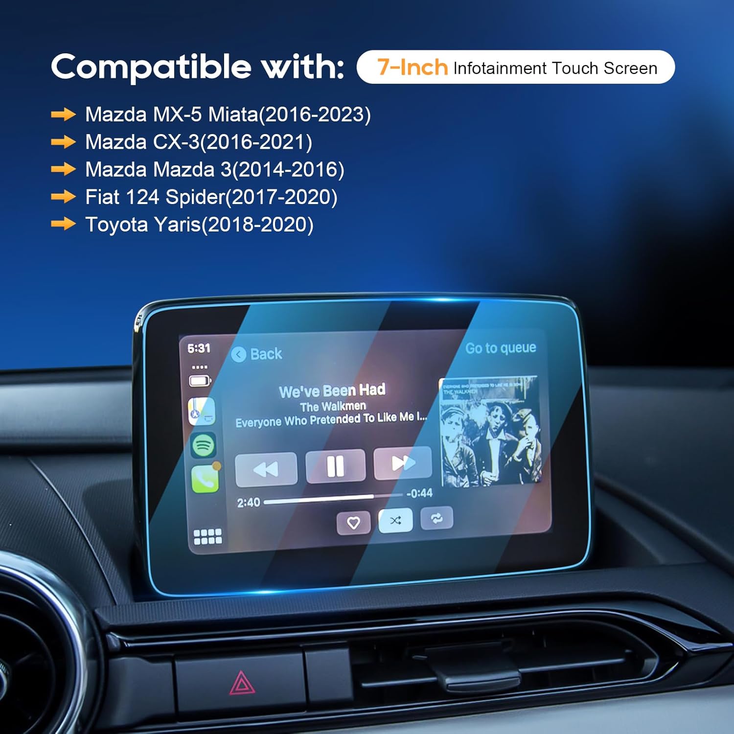 LFOTPP Protector de pantalla de navegación de 7 pulgadas para F i a t 124 Spider(2017-2020), Mazda MX-5 Miata (2016-2023), Mazda CX-3 (2016-2021),