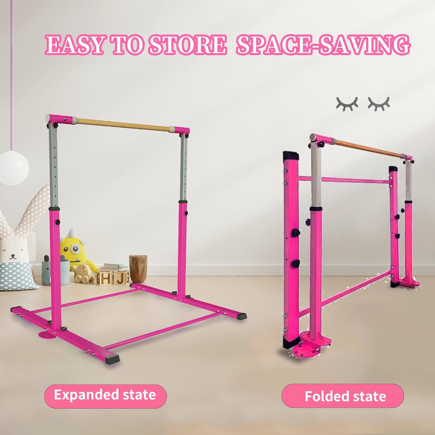 YIintruan – Barra de gimnasia horizontal para niños y niñas jóvenes, altura ajustable de 3 a 5 pies, equipo de gimnasio en casa, ideal para
