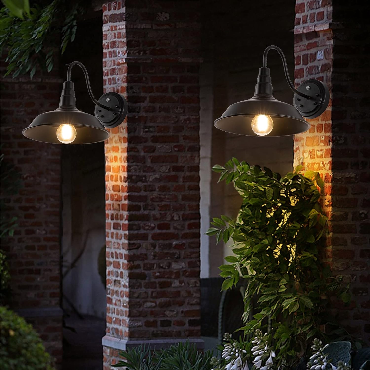LUOULMI Lámpara de granero para exteriores, cuello de cisne de granja, lámpara de montaje en pared exterior, negro mate, industrial impermeable,