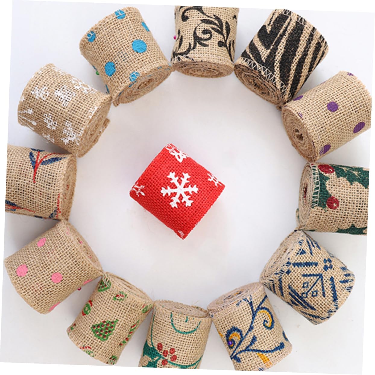 COHEALI 4 cintas de tela de Navidad, cinta de yute, lazo de regalo de Navidad, lazo de envoltura de Navidad, cinta de yute de Navidad, cinta de