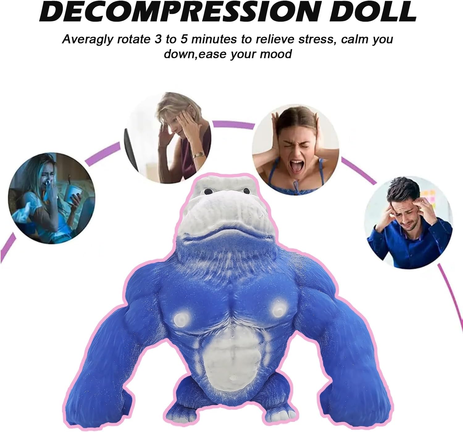 Figura de juguete grande de gorila blando, juguete de mono de goma suave para niños y adultos, juguete elástico para aliviar el estrés y TDAH