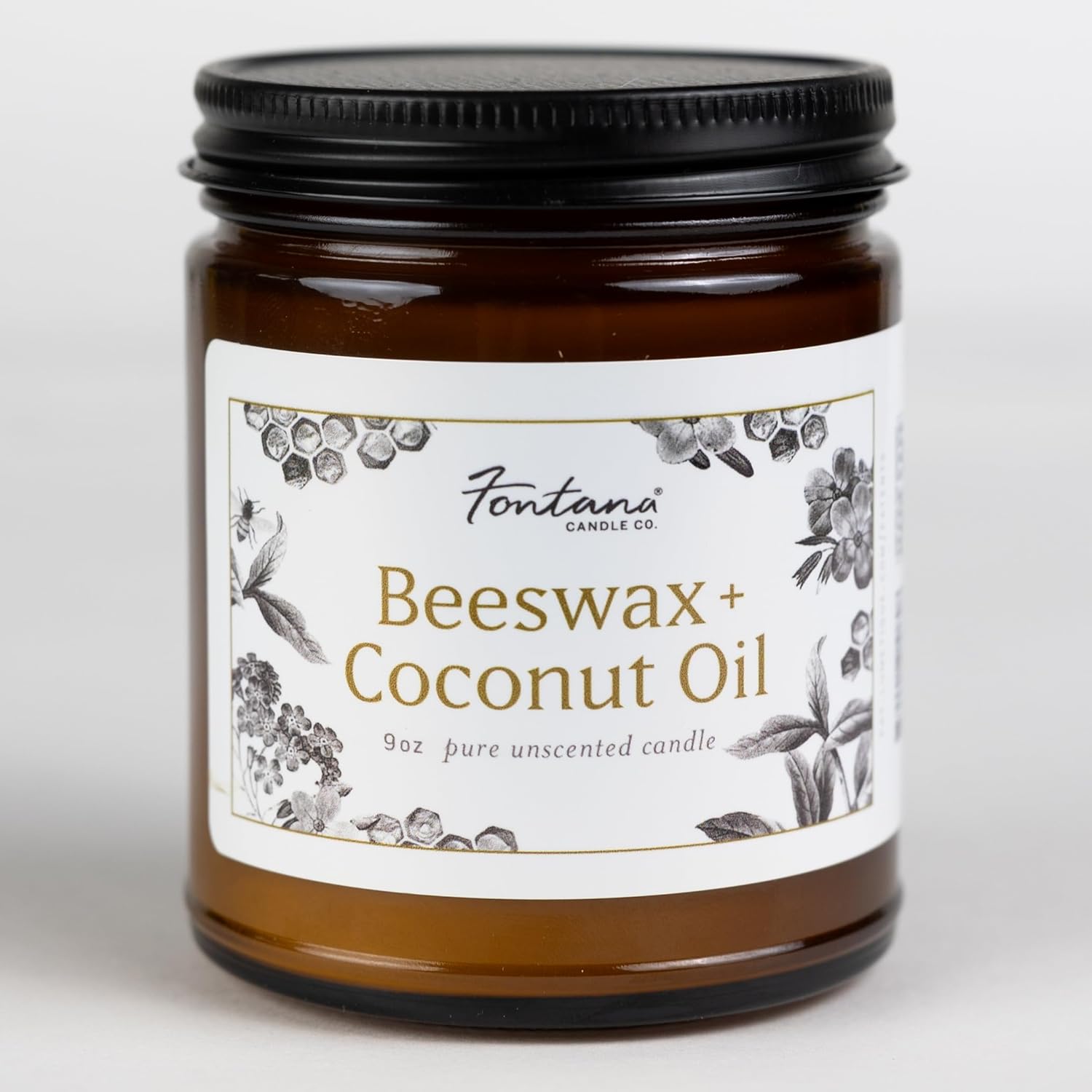 Fontana Candle Company – Vela sin perfume de cera de abejas y aceite de coco de 9 onzas, mecha de madera, no tóxica, largo tiempo de combustión,