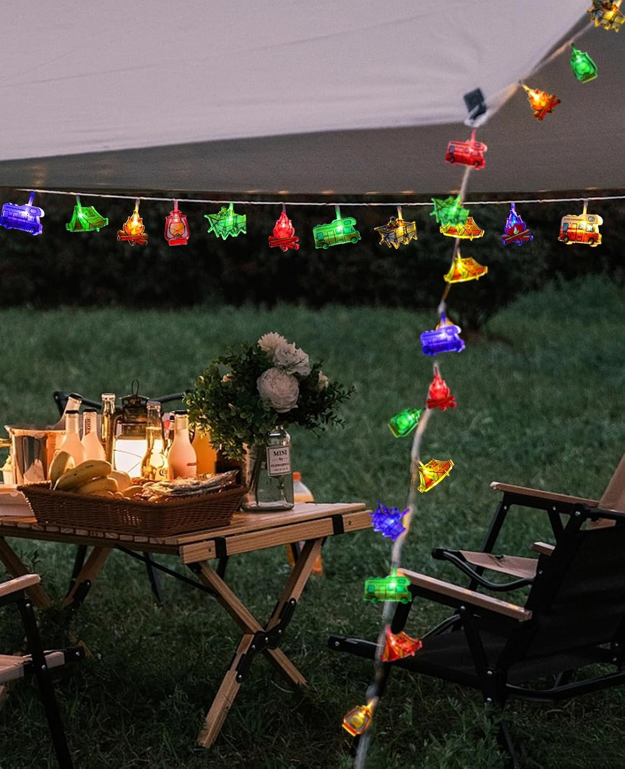 AceList Guirnalda de 20 luces LED para campamento, funciona con pilas y USB, mini cadena de queroseno impermeable para exteriores, perfecta para