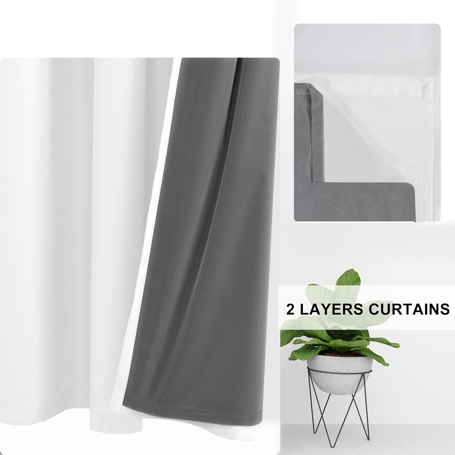 DWCN Cortinas blancas 100% opacas de 72 pulgadas de largo para sala de estar, aislamiento térmico, bloqueo de luz, oscurecimiento de habitación
