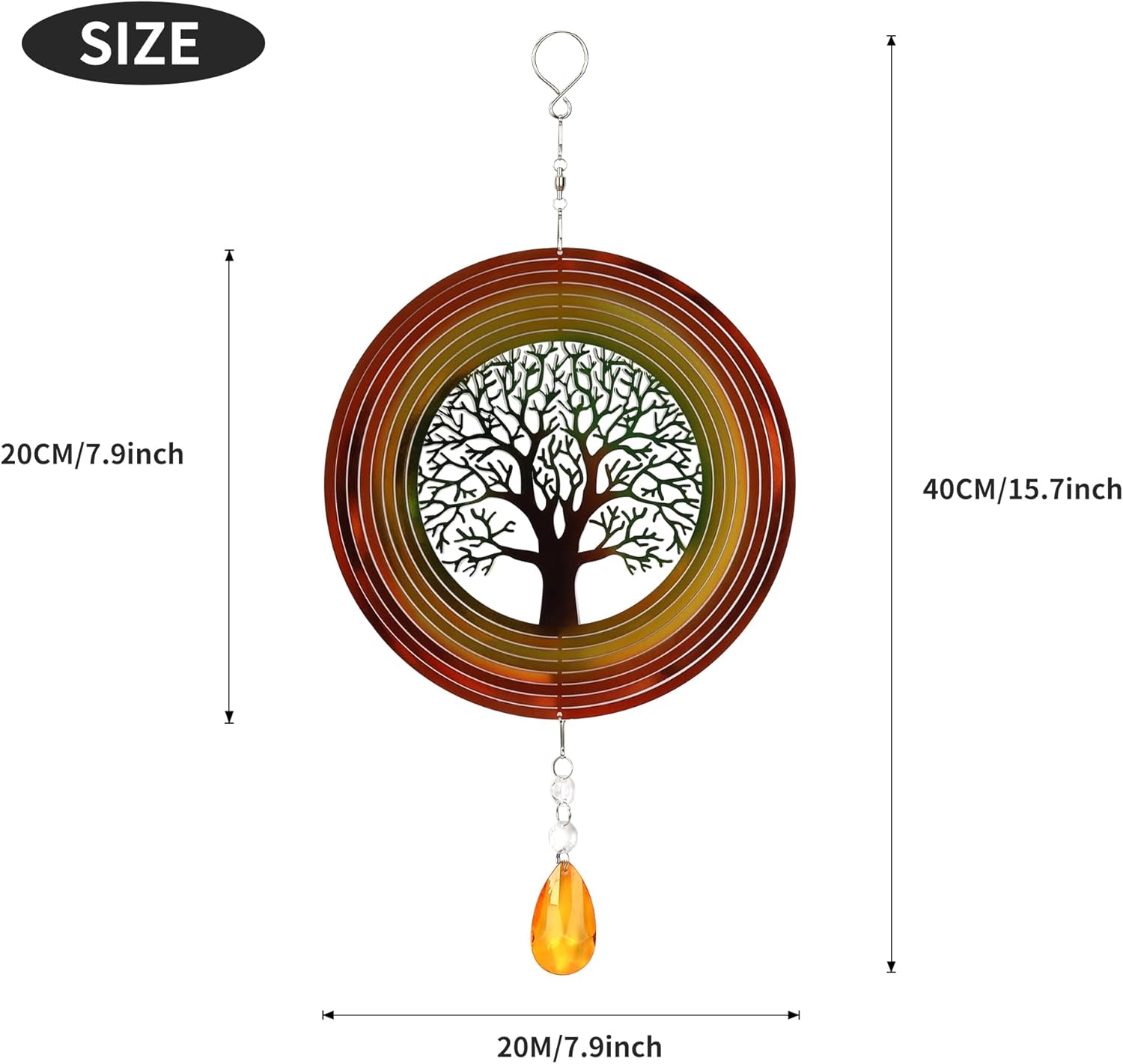 Tree Life – Molinillo de viento 3D de acero inoxidable para decoración de jardín en interiores y exteriores, adornos para manualidades, 8 pulgadas,