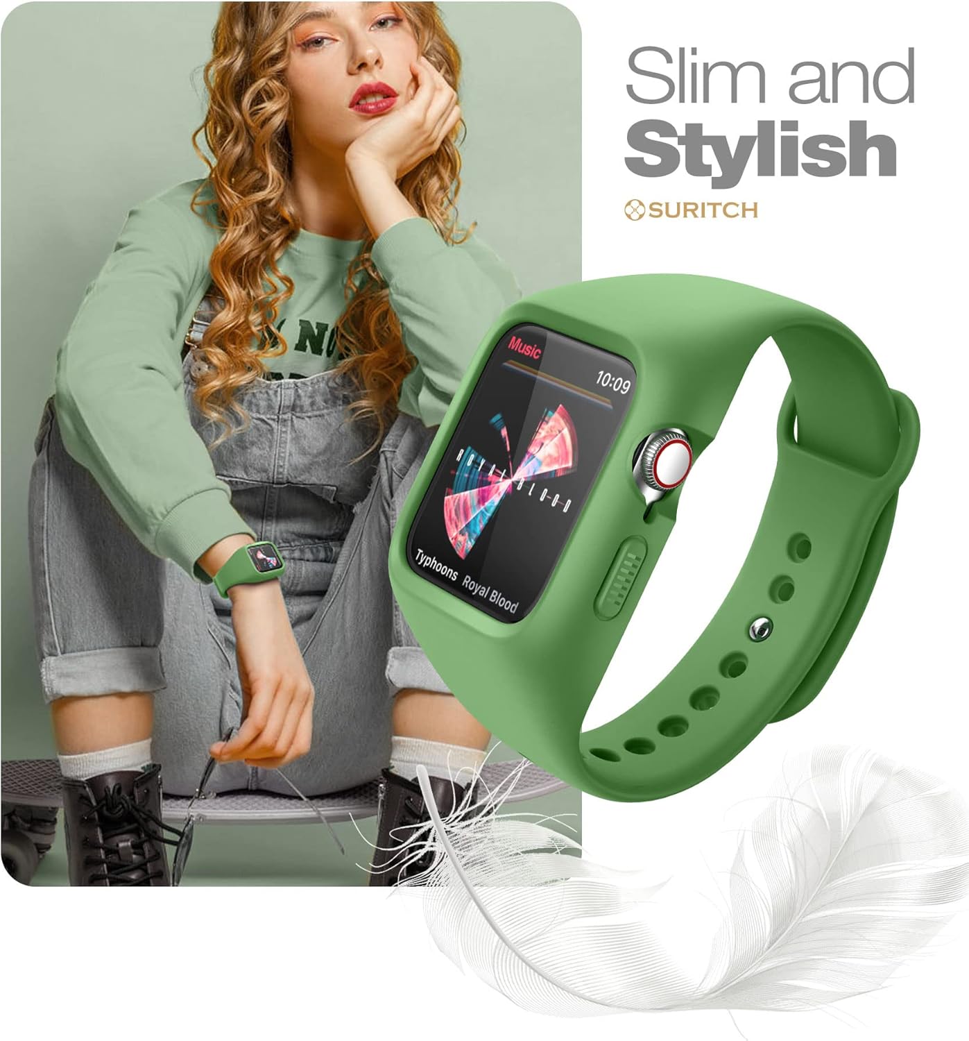 SURITCH Correa deportiva compatible con Apple Watch de 1.61, 1.57, 1.73 y 1.77 pulgadas, correa de repuesto de silicona suave con funda para iWatch