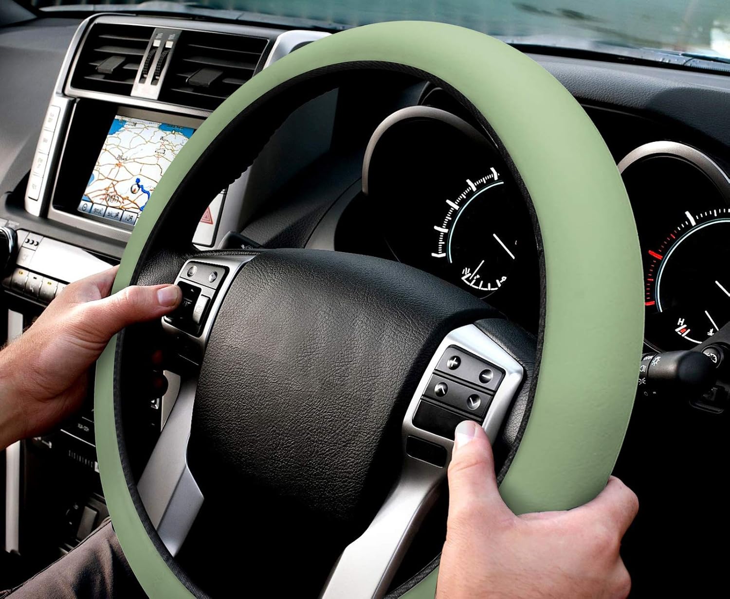 Funda protectora para volante de automóvil, color verde claro, elástica, esponja, elástica, para vehículos, camiones, SUV, accesorios automotrices