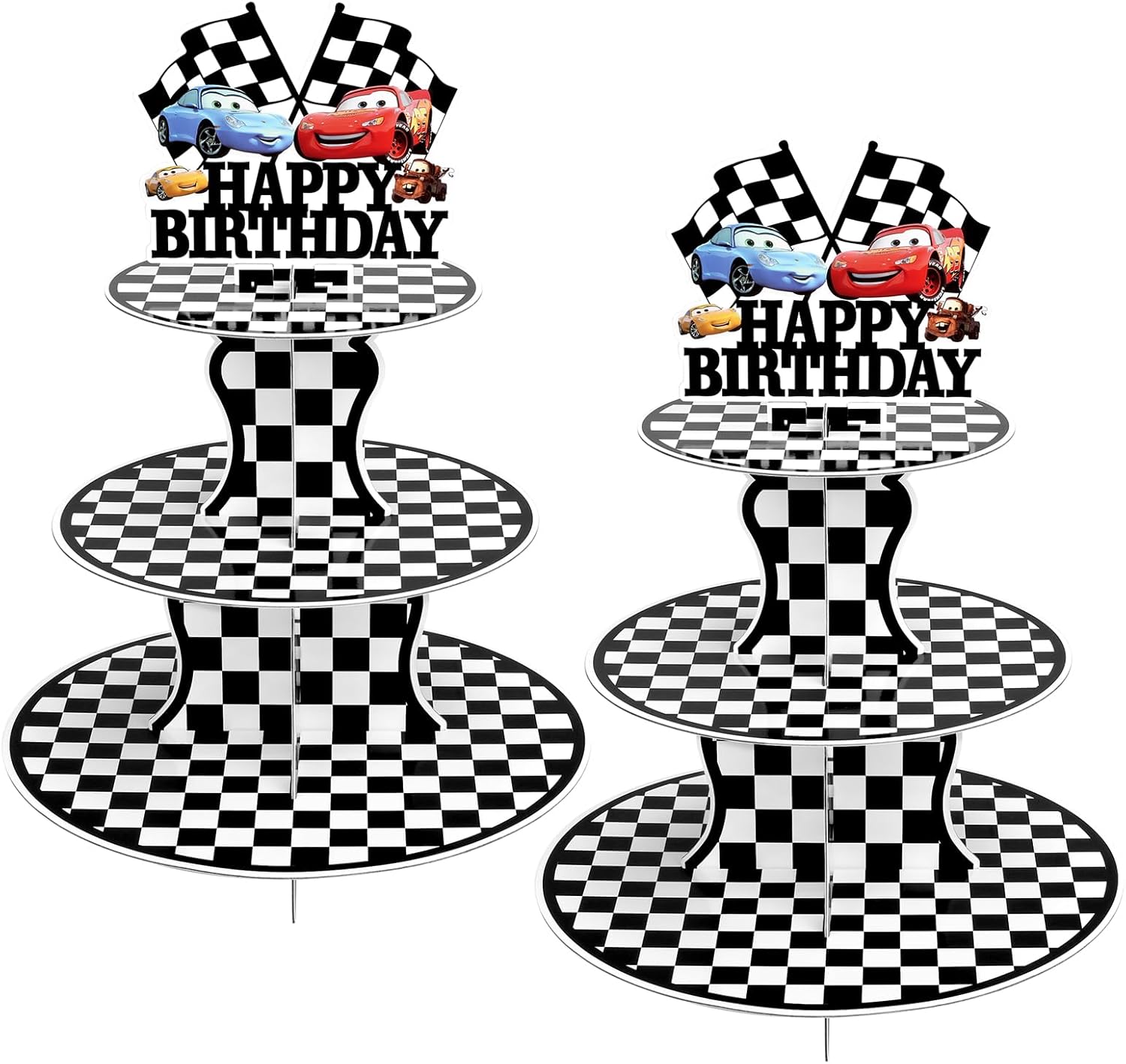 Paquete de 2 soportes para cupcakes de autos de carreras, suministros de fiesta de cumpleaños, dos decoraciones rápidas de autos para camiones,