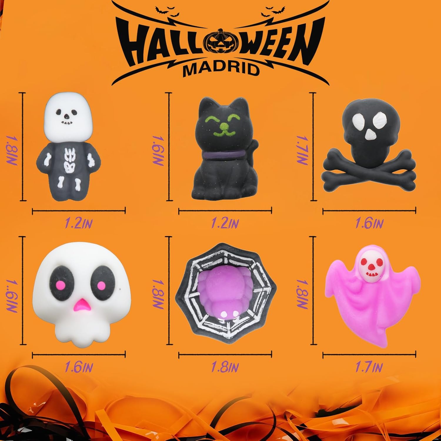 50 piezas de juguetes esponjosos Mochi para fiestas de Halloween, mini juguetes esponjosos, lindos juguetes para apretar, alivio del estrés,