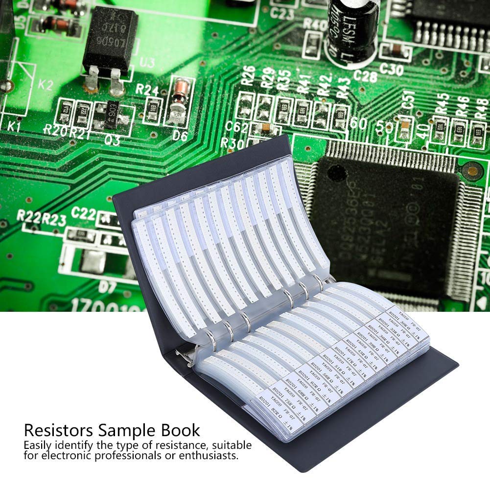 0201 Libro de muestras de resistencias SMD, kit de resistencia de 170 valores 50 cada uno 1% de precisión en estuche de libro de almacenamiento,