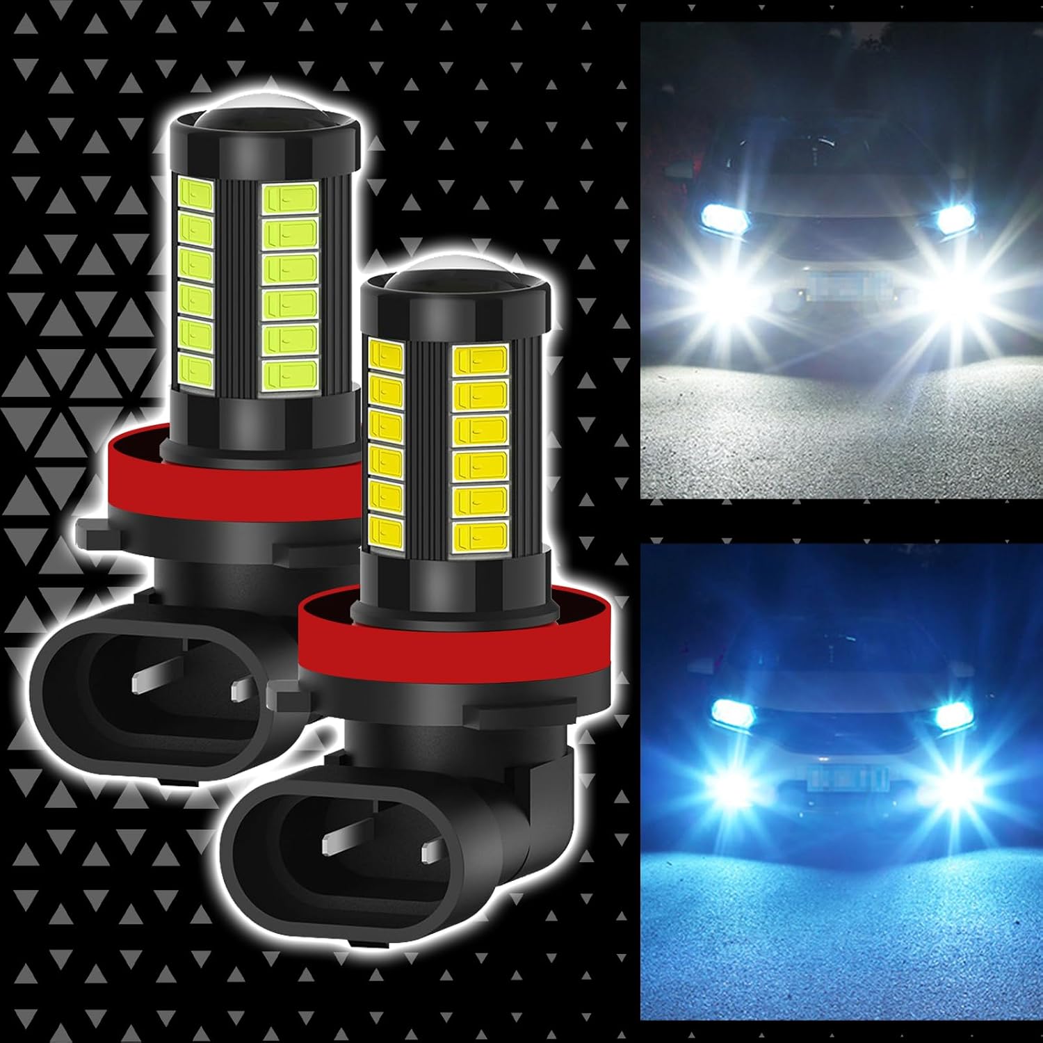 qboonpt Bombillas LED H11 antiniebla para faros delanteros, 6500 K, xenón blanco, 2800 lúmenes, bombilla de luz diurna súper brillante, 5730 chips