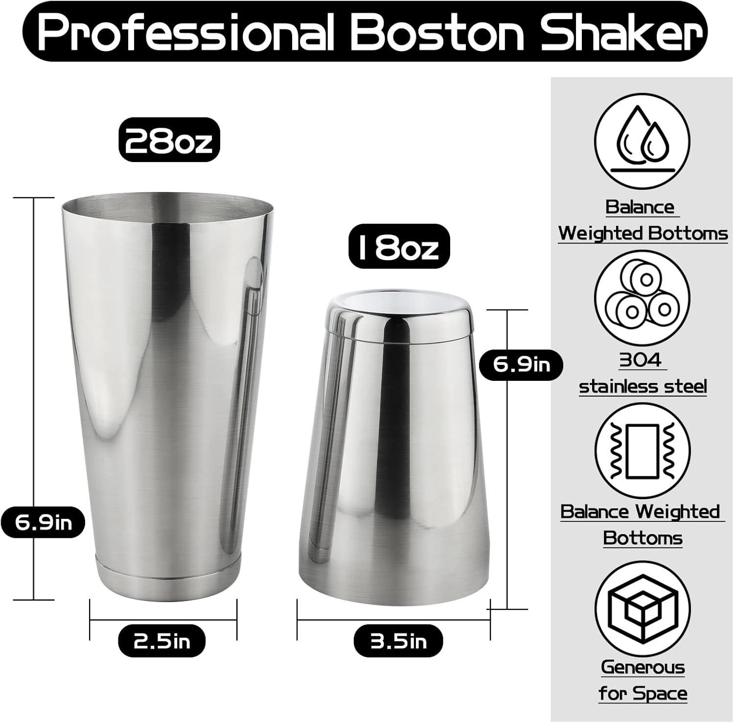 Coctelera de acero inoxidable  2 piezas de 18 oz y 28 oz Boston Cocktail Shaker Bar Shaker Bar Shaker Set Martini Shaker Shaker Barman Shakers para