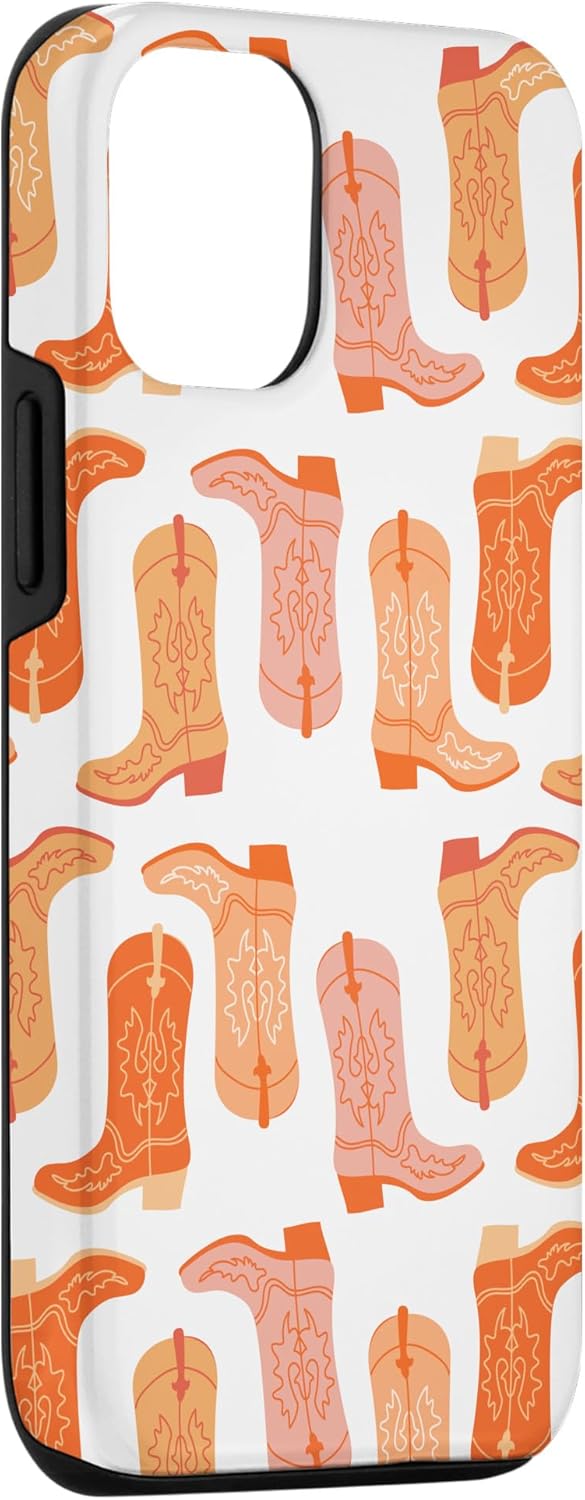 iPhone 14 Pro Cowboy Boot Ilustración Preppy Western en estuche naranja