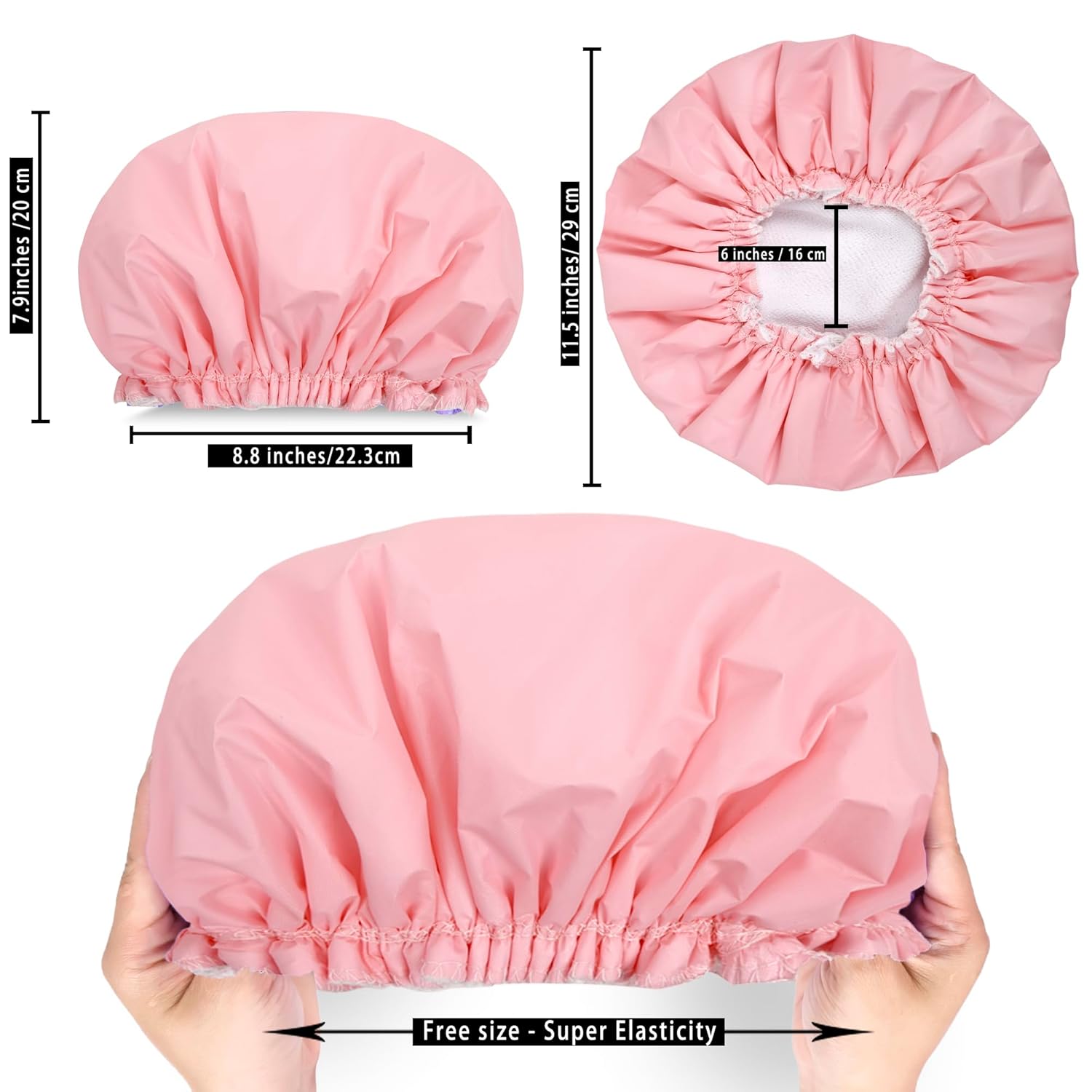 Gorros de ducha para mujer, con forro de tela de toalla de EVA, elástico y reutilizable, doble capa impermeable, gorro de ducha de baño, gorro de