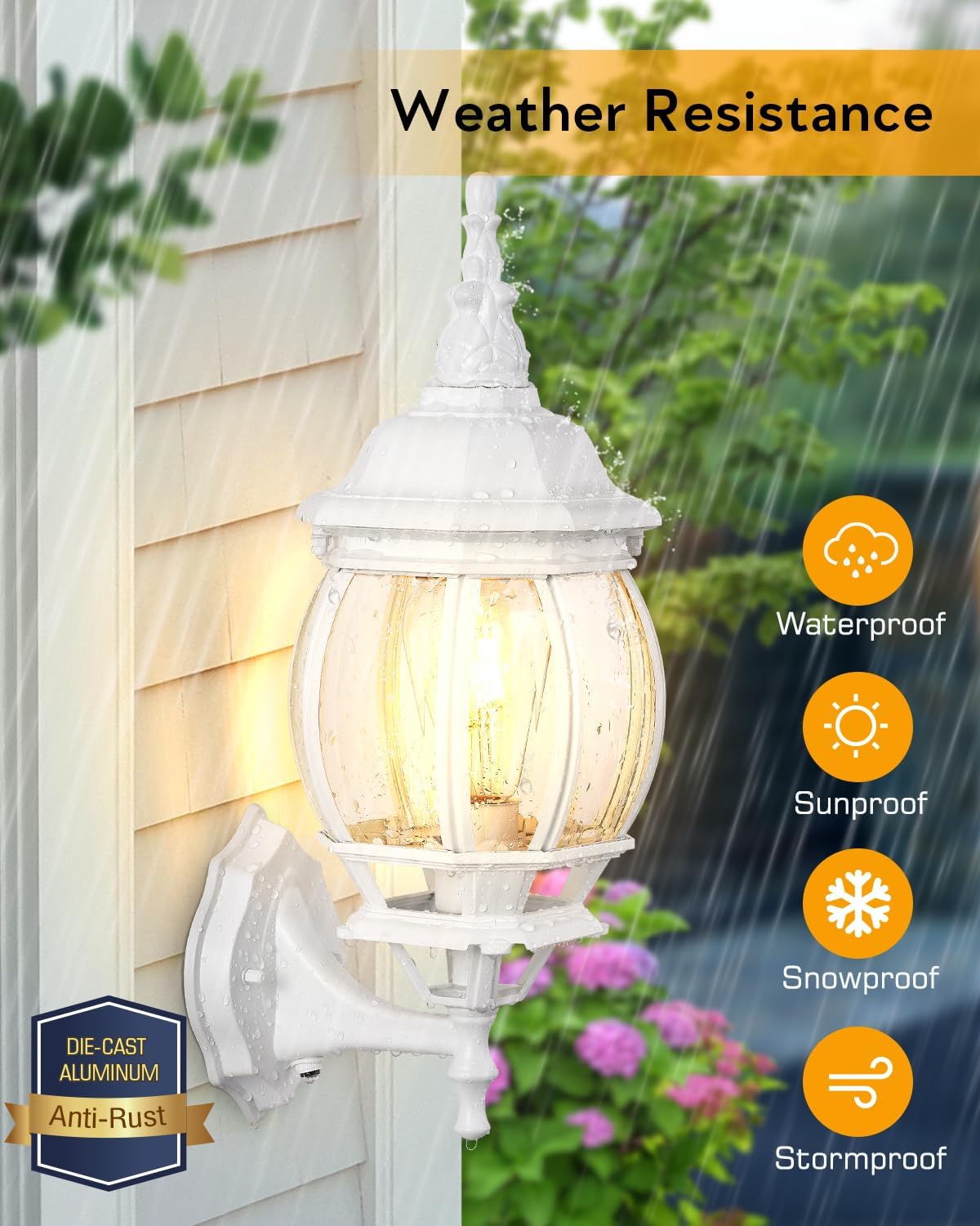 VIANIS Luz blanca para porche del anochecer al amanecer, apliques de iluminación de pared para exteriores, lámparas exteriores 100% aluminio para
