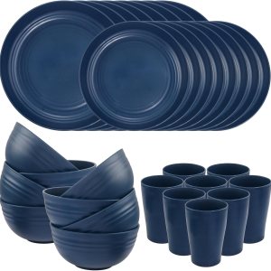 Supernal Juego de vajilla de paja de trigo, juegos de vajilla para 8, juegos de platos y cuencos, juego de vajilla reutilizable, apto para Supernal Juego de vajilla de paja de trigo, juegos de vajilla para 8, juegos de platos y cuencos, juego de vajilla reutilizable, apto para