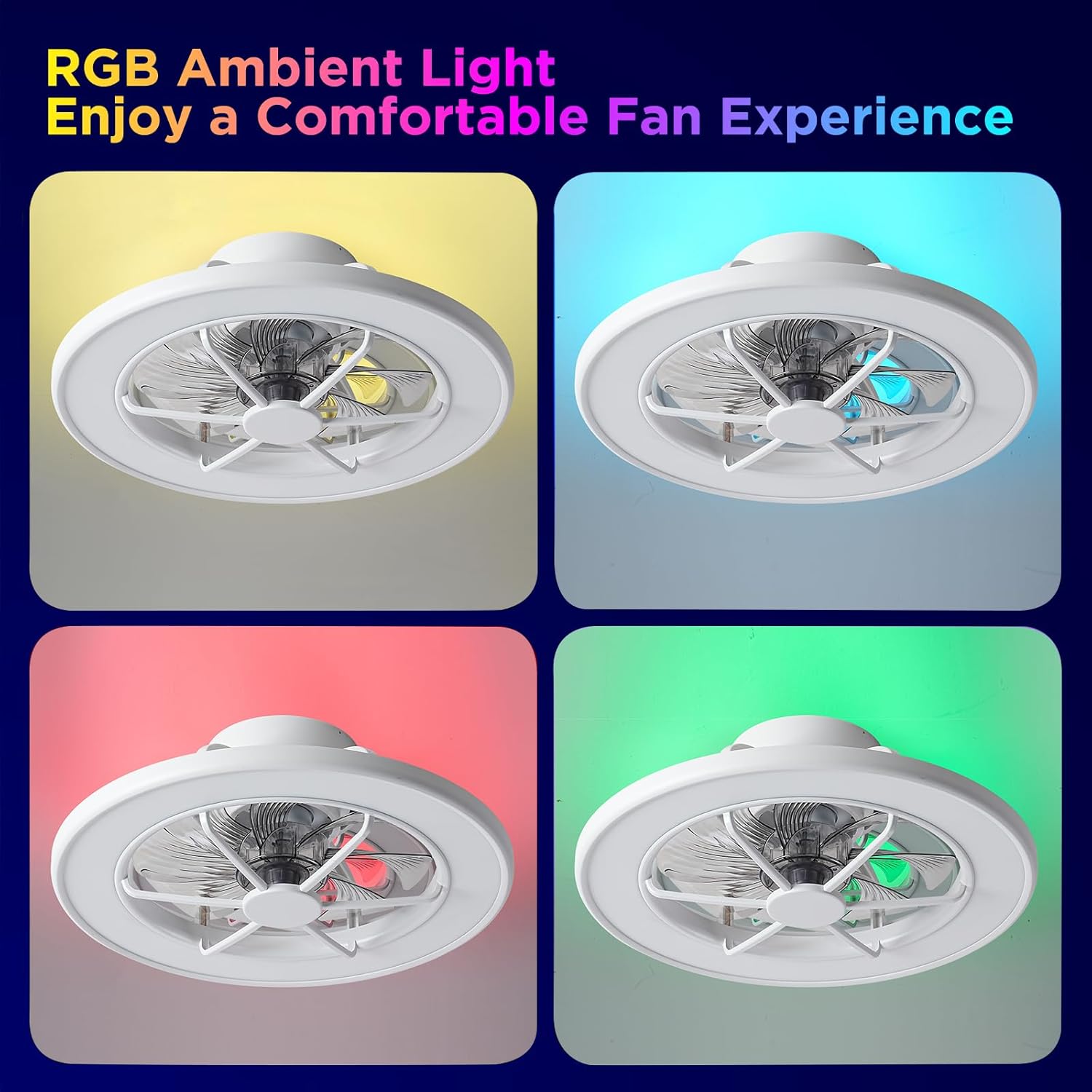 ocioc Ventiladores de techo de perfil bajo con luces, ventiladores de techo inteligentes de 18 pulgadas con AlexaGoogle AssistantApp Control que