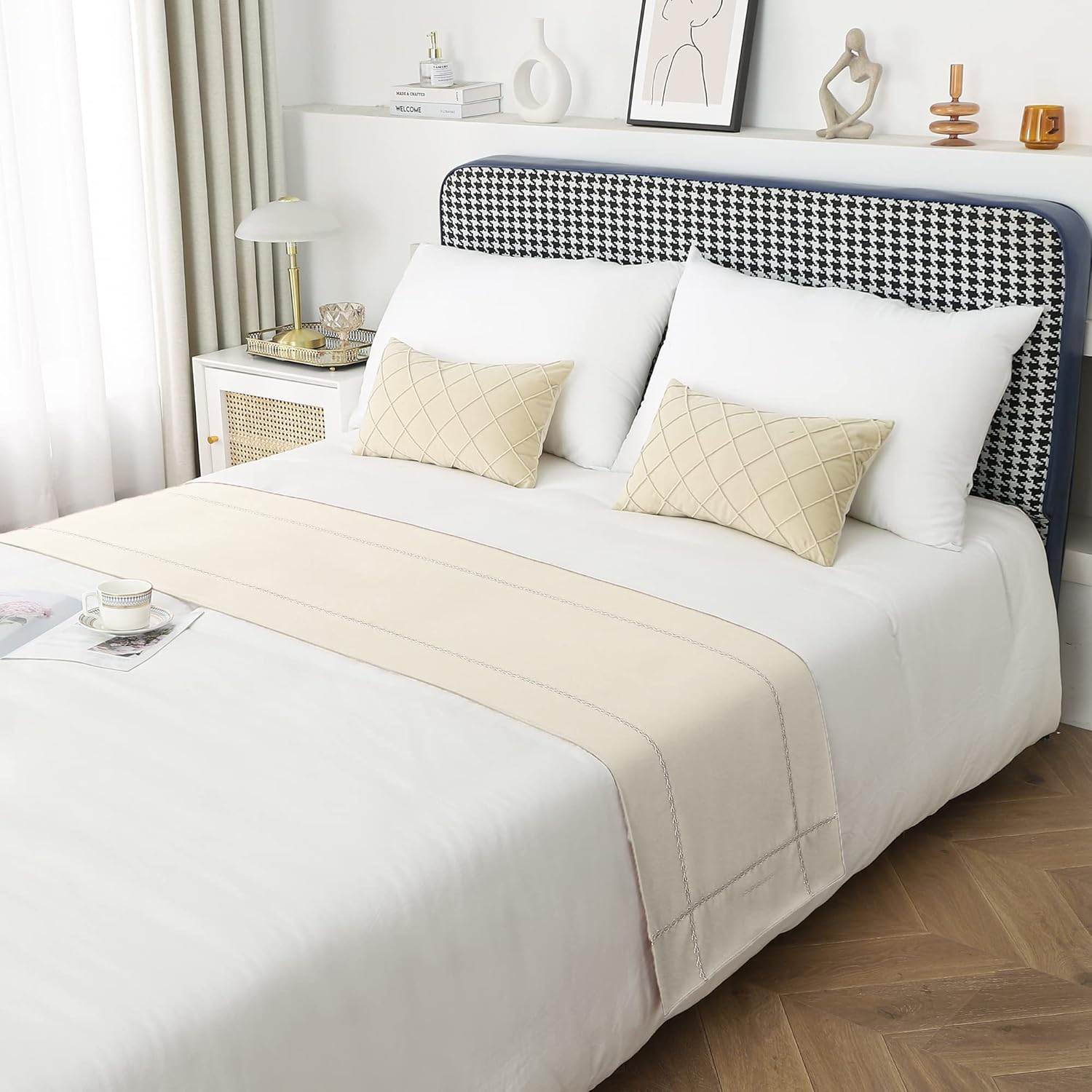 JADE POKE Camino de cama de 102.4 x 19.7 in para cama King, mantas para pie de cama, color beige, camino de cama, bufandas para dormitorio, hotel,