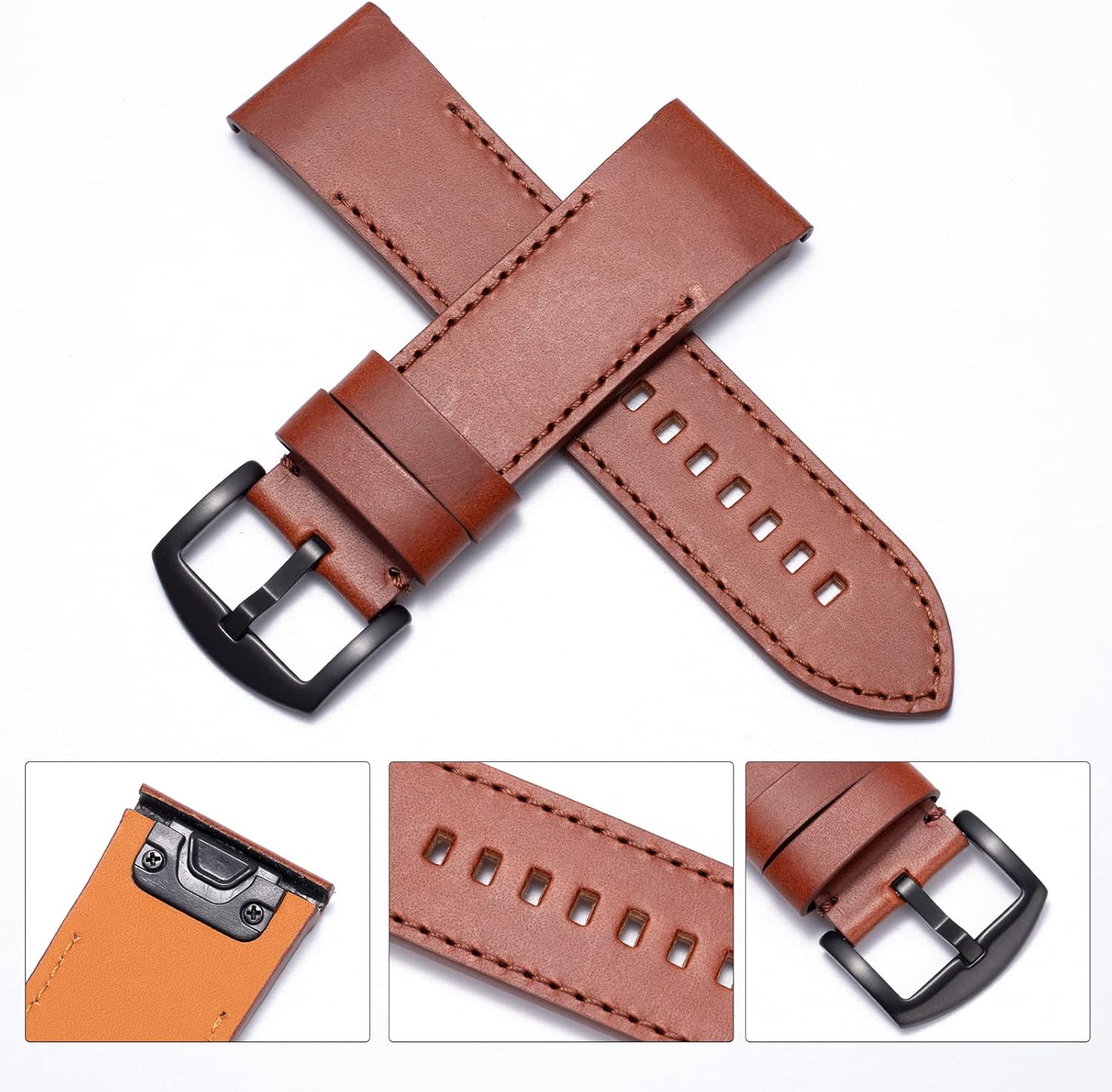 SEURE Quickfit – Correa de reloj para Garmin Fenix 7Fenix 6Fenix 5 Plus, correa de reloj de repuesto de cuero genuino de 0.866in para Garmin