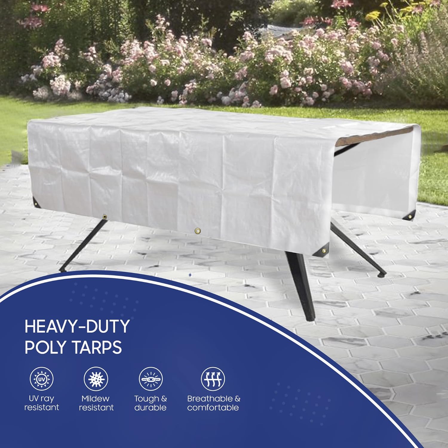 Tarps Now Lonas de polietileno impermeables resistentes (10 x 14 pies) con ojales de aluminio para interiores y exteriores, cubierta de lona