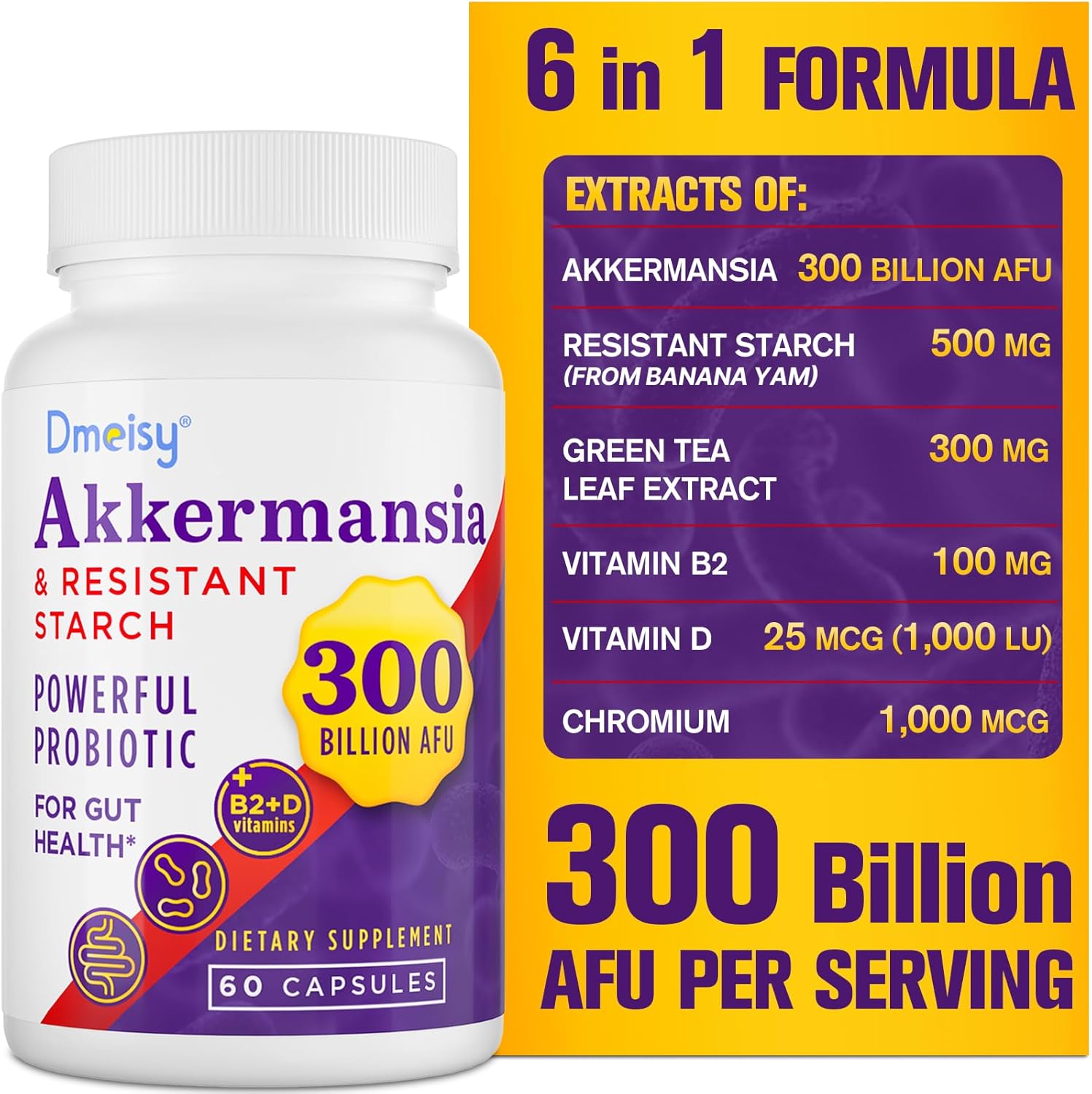 300 mil millones de AFU Akkermansia Muciniphila – Probióticos vivos Akkermansia para hombres y mujeres, para GLP-1, digestivo, intestino, inmune y
