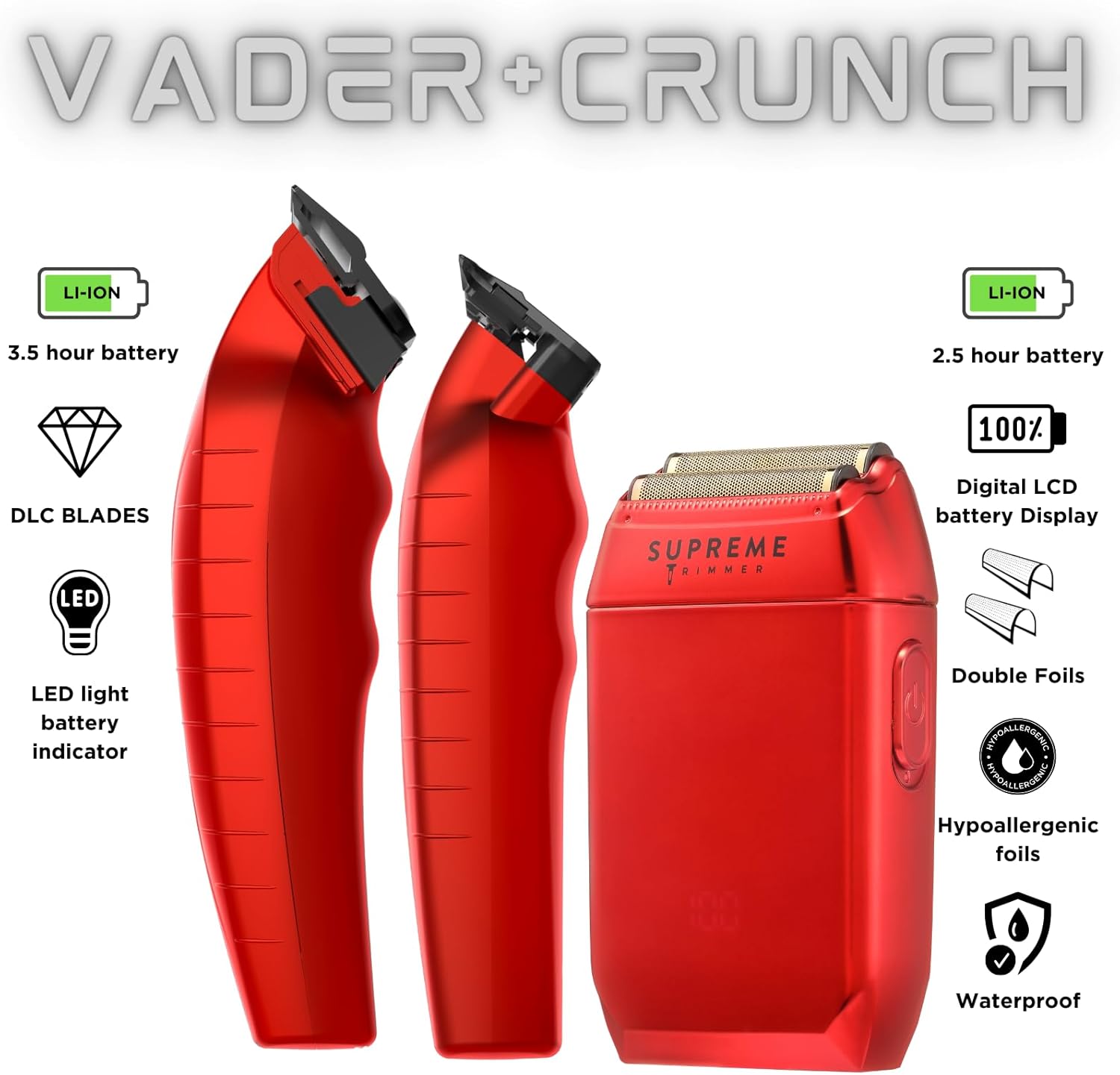 Supreme Trimmer Kit de peluquería 3 en 1  Vader Clipper, Vader Trimmer & Crunch Foil Shaver  Cortadora de barba profesional para hombres, cortadora