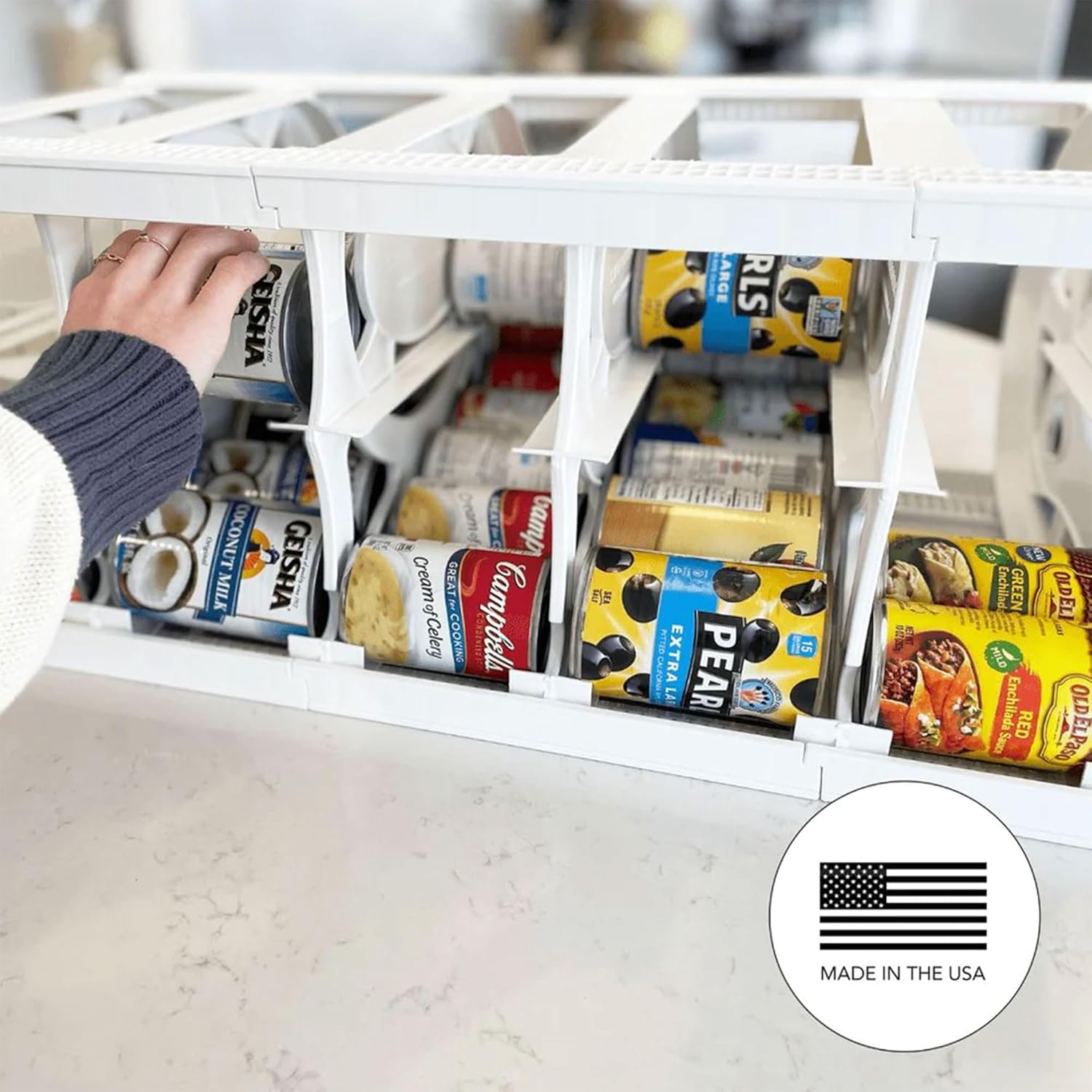 Shelf Reliance Alimento compacto de despensa Cansolidator con sistema de rotación, ensamblaje entrelazado y paneles ajustables con capacidad para