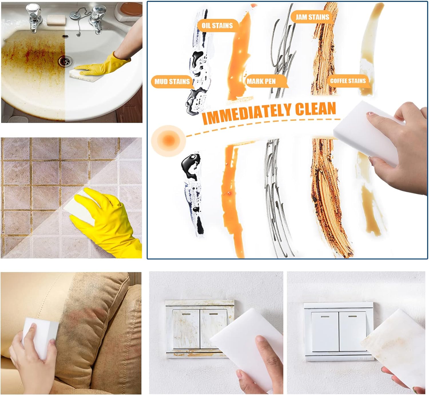 Borrador de esponja mágica, paquete de 25 esponjas de espuma de melamina, esponjas de limpieza de platos de cocina, limpiador doméstico para bañera,