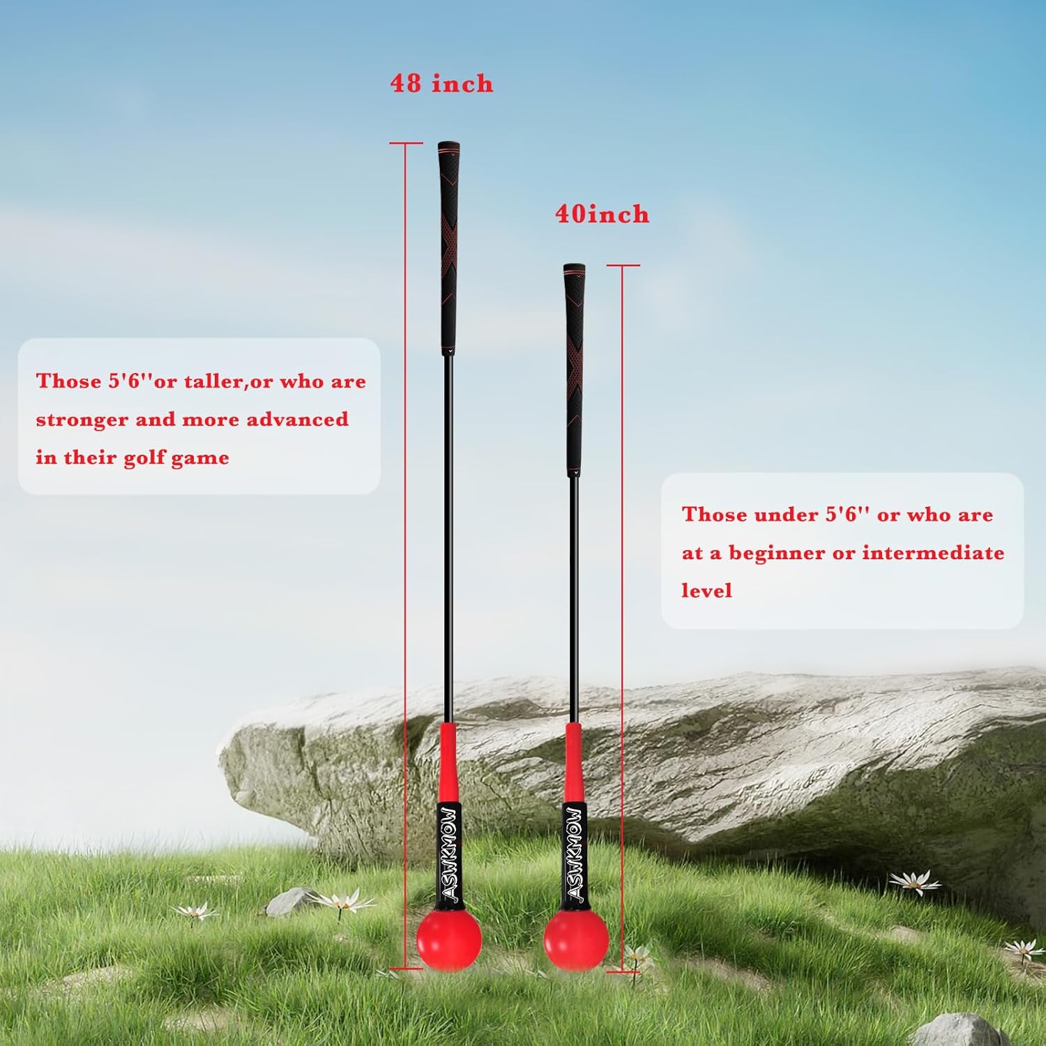 ASWKMOW Entrenador de swing de golf, ayuda para entrenamiento de swing de fuerza, equilibrio de tempo, práctica de golf, palo de calentamiento para