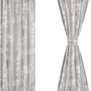 FMFUNCTEX Cortinas semitransparentes para puerta francesa de 40 pulgadas de largo, filtro de luz floral, color gris pardo, paneles de cortina para FMFUNCTEX Cortinas semitransparentes para puerta francesa de 40 pulgadas de largo, filtro de luz floral, color gris pardo, paneles de cortina para