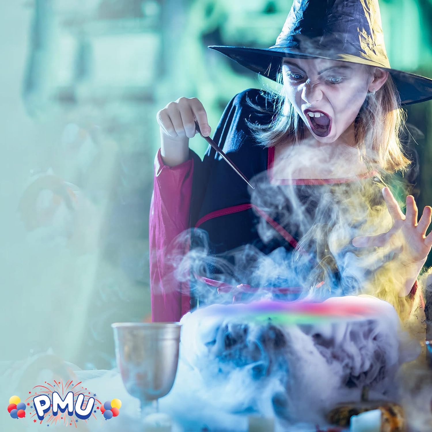 PMU Caldero de Halloween mágico multicolor niebla nebulizador para atmósfera encantadora Mist Maker (3pkg) Pkg1