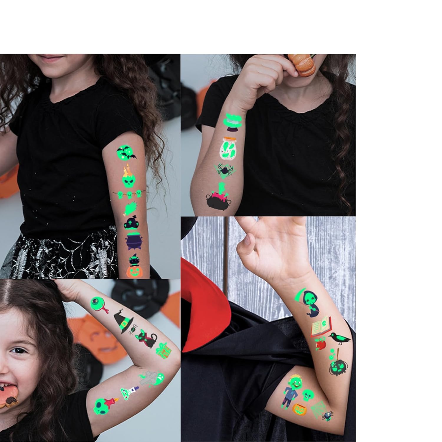 CARGEN Tatuaje temporal de Halloween para niños, 20 hojas, 268 patrones, decoraciones divertidas para fiestas de Halloween, suministros pequeños y