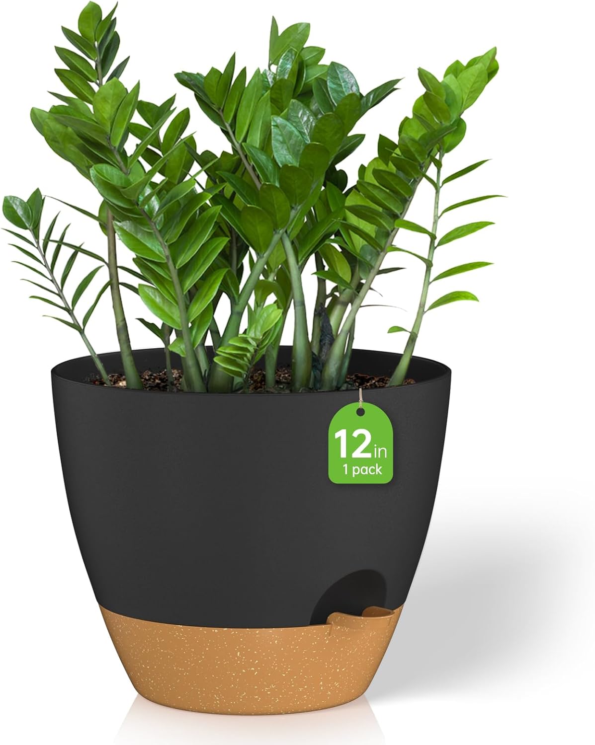 ZMTECH Maceta de 12 pulgadas, paquete de 1 maceta para plantas de interior, maceta de riego automático con agujeros de drenaje y platillo para