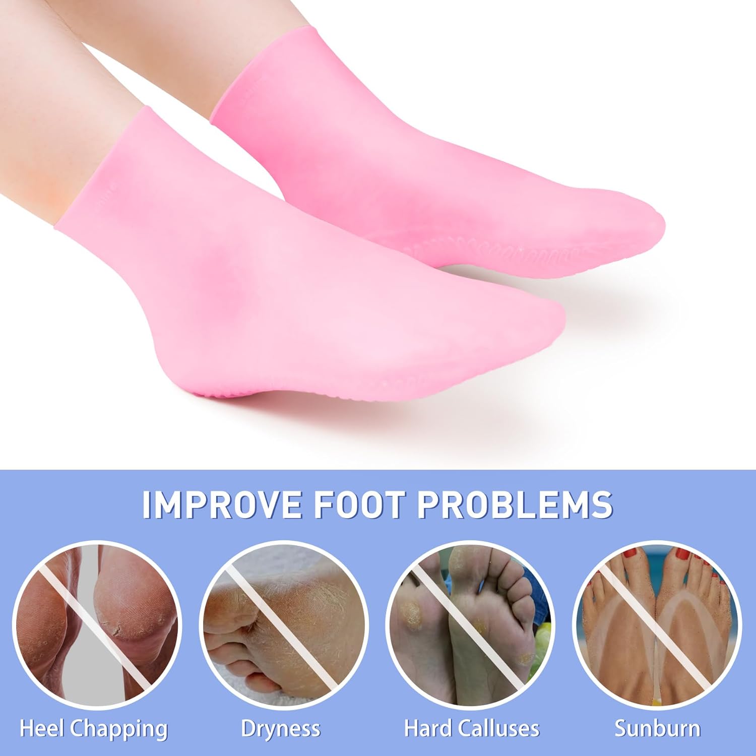 Aphlos 2 pares de calcetines largos de silicona, calcetines hidratantes, calcetines de gel suaves para pies secos y agrietados, cómodos para uso
