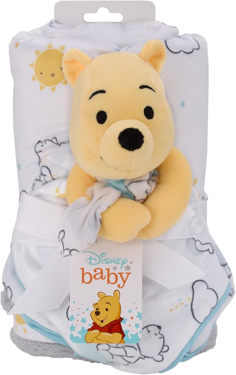 Disney Winnie The Pooh – Juego de 2 piezas de manta de bebé Sherpa súper suave y manta de seguridad para bebé, color blanco, amarillo y aguamarina