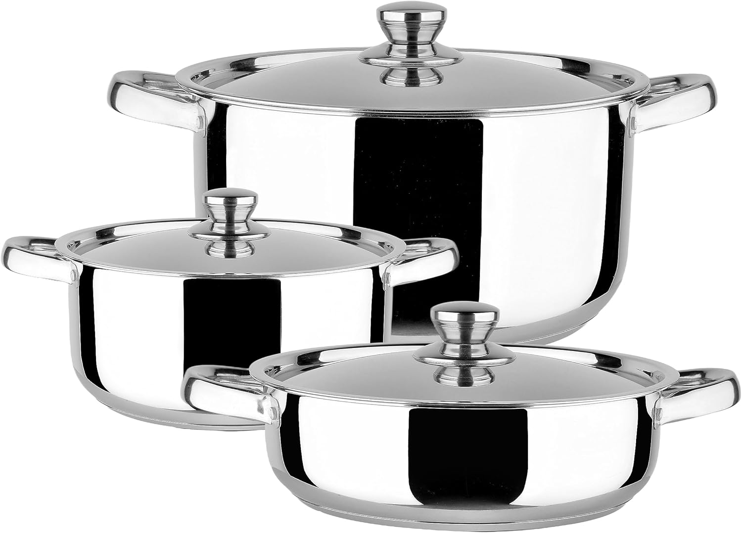 YSSOA Juego de utensilios de cocina de acero inoxidable de 6 piezas pulido espejo, parte inferior de inducción, forma recta, tapas SS, asas y