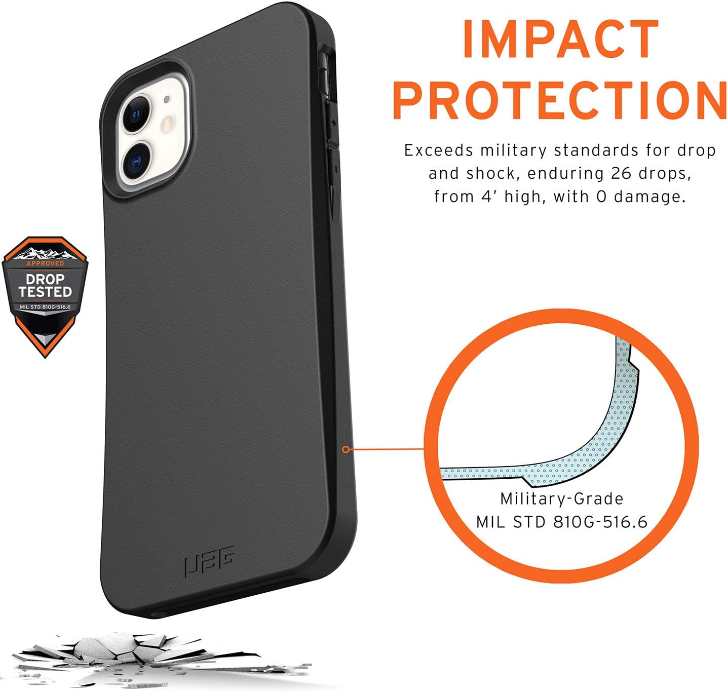 URBAN ARMOR GEAR UAG-IPH19MO-BK Shockproof Case for iPhone 11 (6.1 inch) Outback (Uses Environmentally Friendly Materials), Black