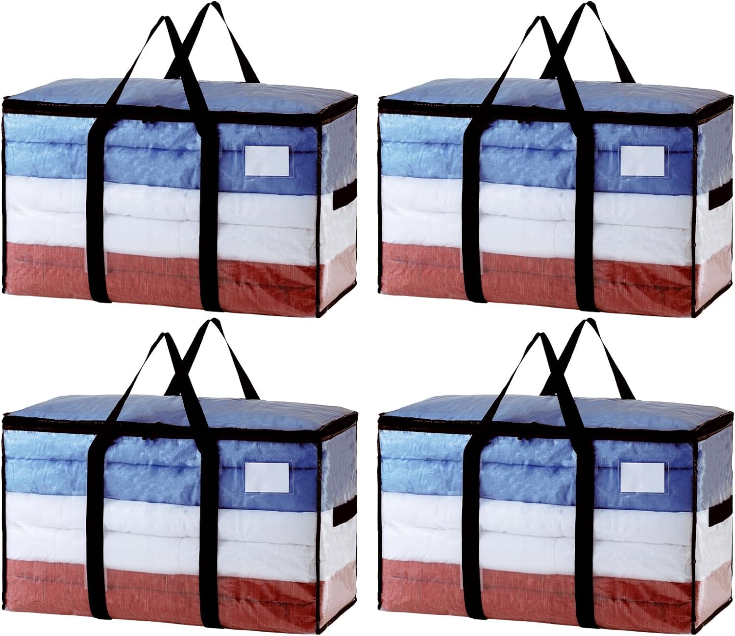 TAILI Bolsas de mudanza extra grandes, paquete de 4 bolsas transparentes resistentes para almacenamiento, asas envolventes, bolsas de almacenamiento