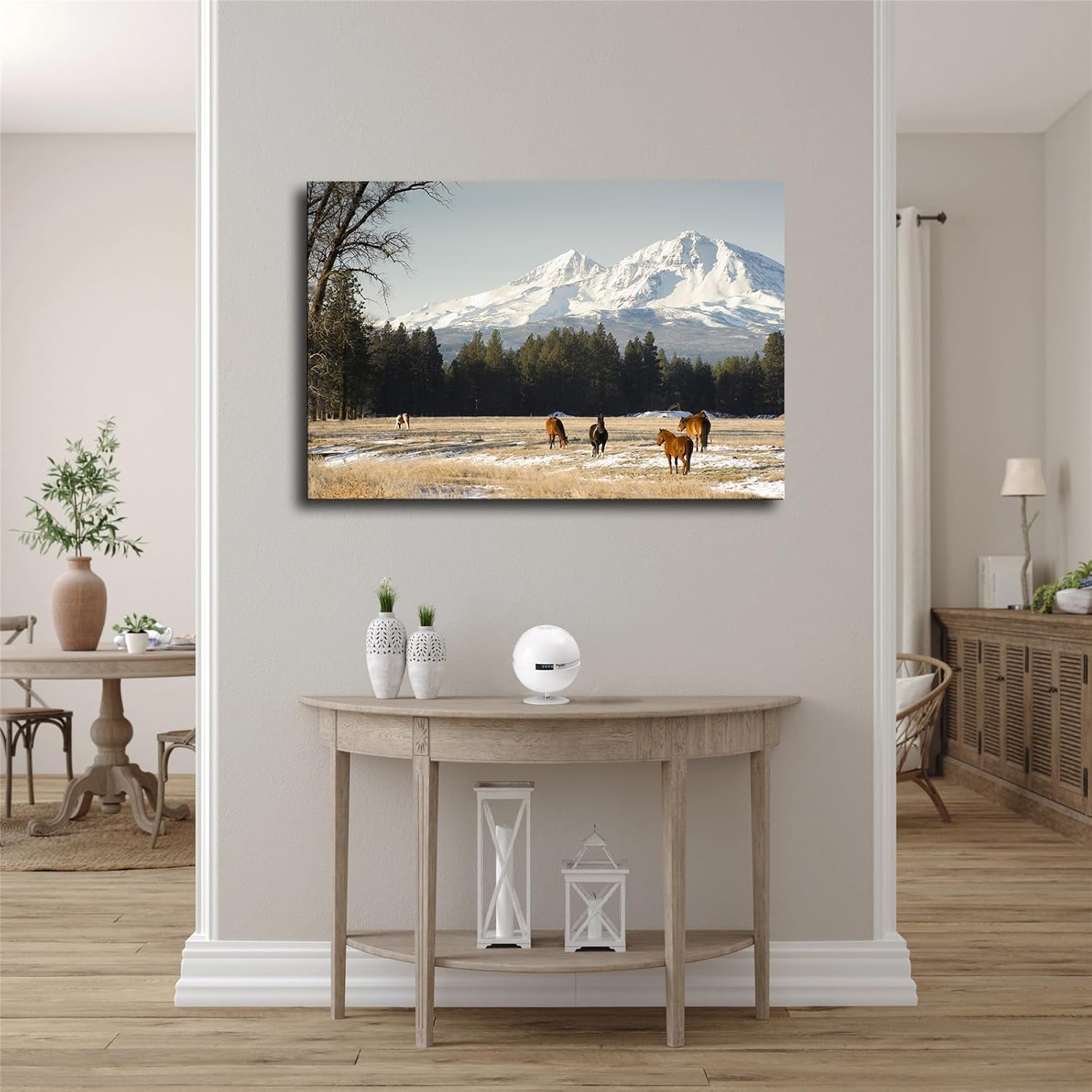 Ranch Horses Póster de ganado en cascada de montañas, Oregon United, pintura decorativa, lienzo, pósteres de pared e imagen artística moderna para