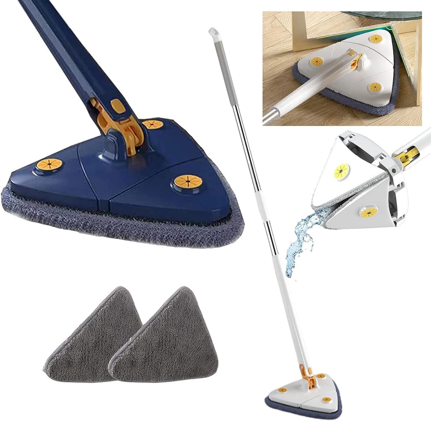 Cleangly – Trapeador giratorio triangular de 360, trapeador de limpieza ajustable giratorio de 360, trapeador triangular original, giratorio de 360,