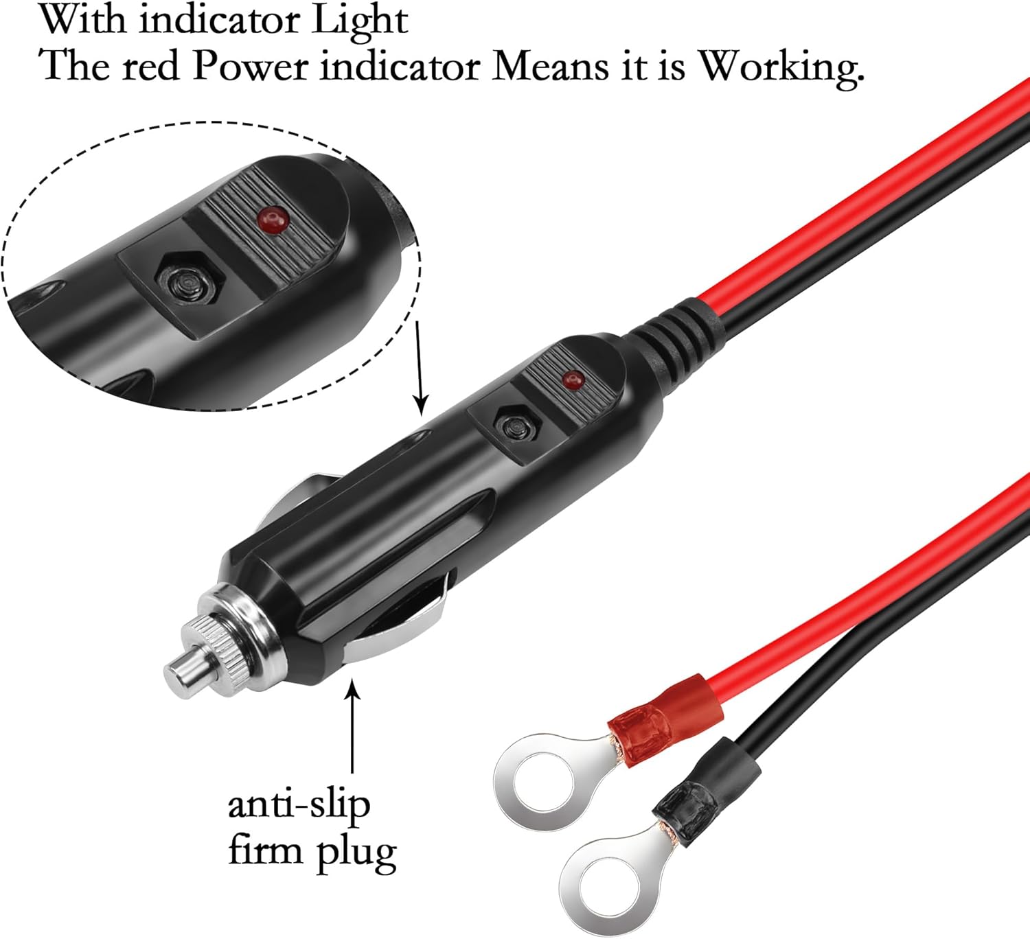 GELRHONR Encendedor de cigarrillos macho a terminal de anillo O con cable adaptador de interruptor de encendido y apagado, cable de extensión de