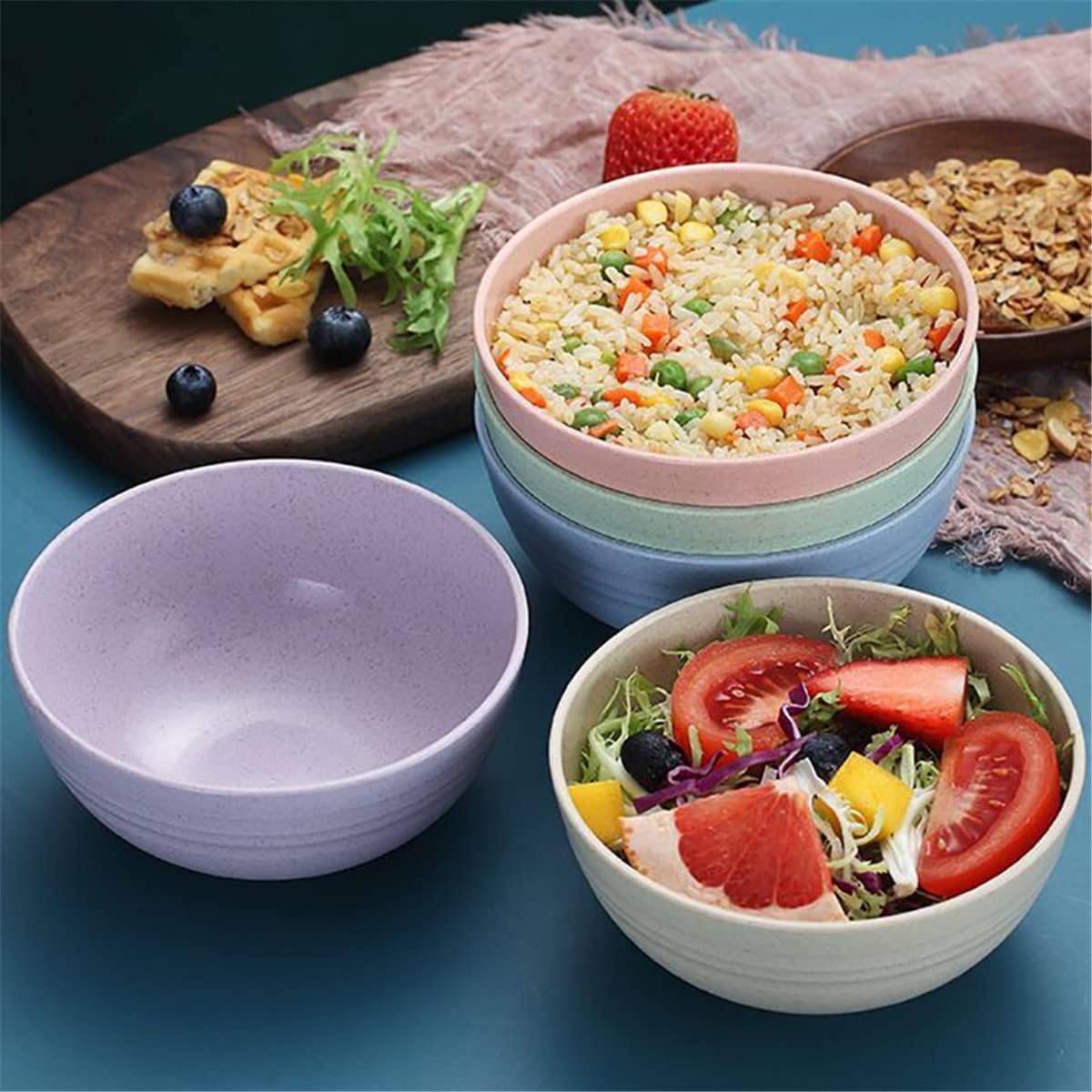 Cuencos de paja de 4 trigos, elegantes cuencos pequeños aptos para microondas, fuertes e irrompibles para cena, arroz, postre, aperitivos, fideos,