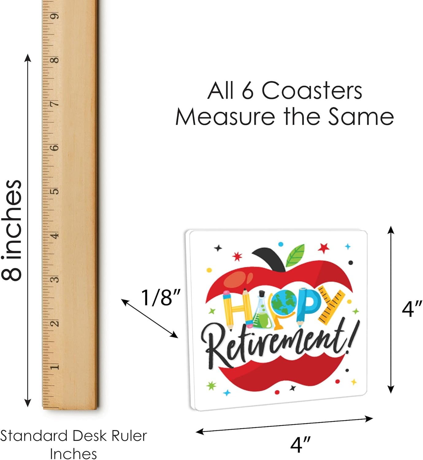 Big Dot of Happiness Maacher Retirement – Divertidas decoraciones de fiesta de jubilación feliz – Posavasos para bebidas – Juego de 6