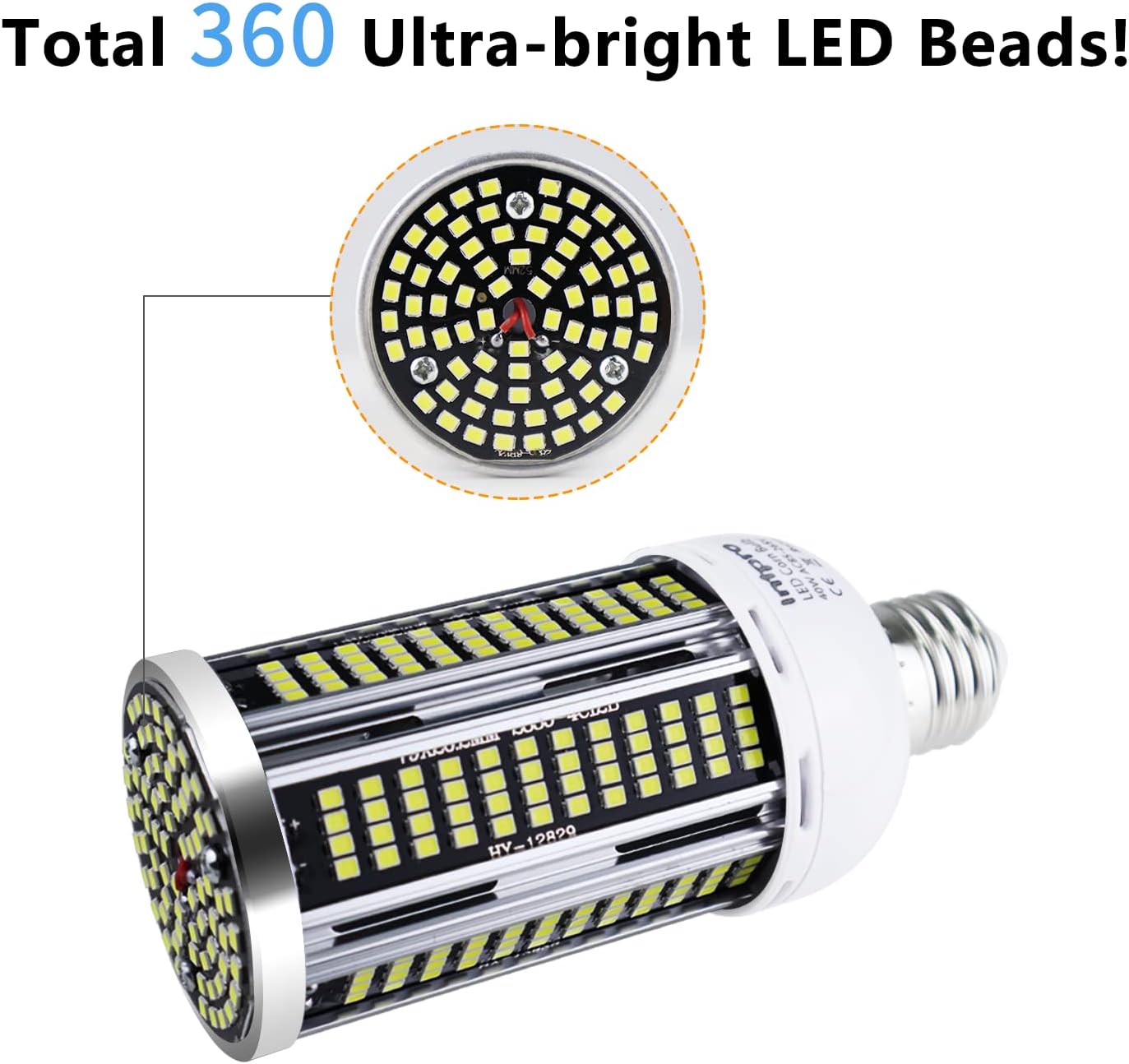 Intpro Bombilla LED de 40 W, paquete de 2 bombillas LED de maíz, súper brillante, luces LED de garaje para sótano, granero, taller, almacén,